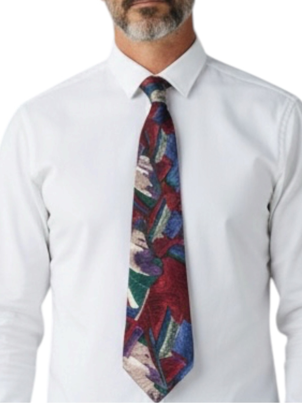 L'EN EL SILKS 100% Silk Abstract Tie in Bone/Maroon/Emerald/Ocean 57” x 3.5”